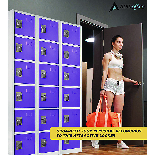 AdirOffice Steel Storage Locker, 6 Compartment, 12 x 12 x 72, Purple (I629206PUR)