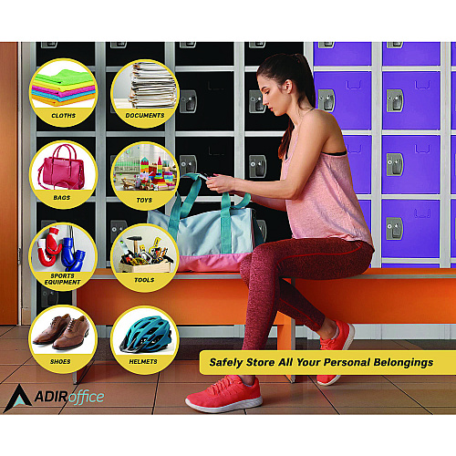 AdirOffice Steel Storage Locker, 6 Compartment, 12 x 12 x 72, Purple (I629206PUR)