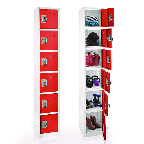 AdirOffice Steel Storage Locker, 6 Compartment, 12 x 12 x 72, Red (I629206RED)