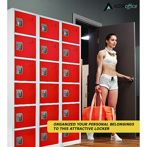 AdirOffice Steel Storage Locker, 6 Compartment, 12 x 12 x 72, Red (I629206RED)