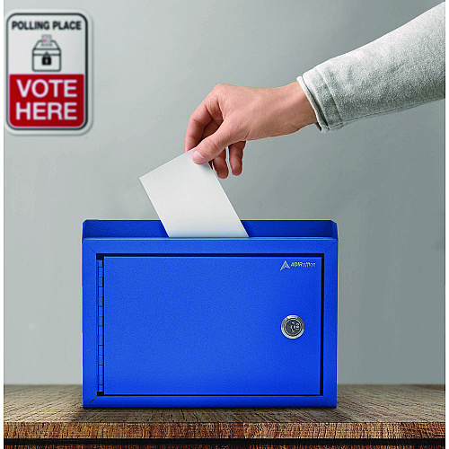 AdirOffice Medium Size Steel Multi-Purpose Secure Drop Box, 9.8 x 3.4 x 7.5, Blue (I63102BLU)