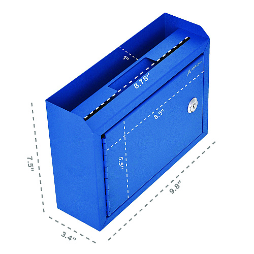 AdirOffice Medium Size Steel Multi-Purpose Secure Drop Box, 9.8 x 3.4 x 7.5, Blue (I63102BLU)