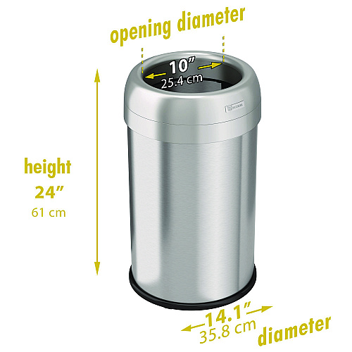 HLS Commercial Open Top Trash Can, 13 gal, Plastic/Stainless Steel, Silver (HLS13STR)