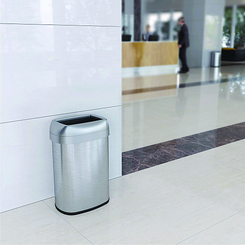 HLS Commercial Open Top Trash Can with Wheels, Oval, 13 gal, Plastic/Stainless Steel, Silver (HLS13STVM)