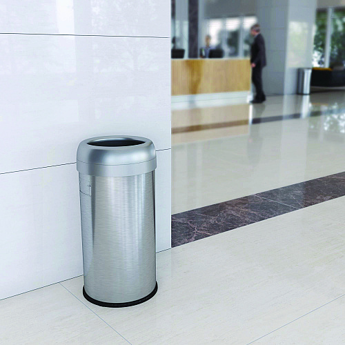 HLS Commercial Open Top Trash Can, Round, 16 gal, Plastic/Stainless Steel, Silver (HLS16STR)