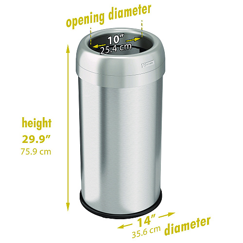 HLS Commercial Open Top Trash Can, Round, 16 gal, Plastic/Stainless Steel, Silver (HLS16STR)