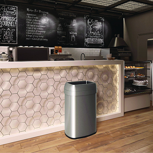 HLS Commercial Open Top Trash Can, Oval, 16 gal, Plastic/Stainless Steel, Silver (HLS16STV)