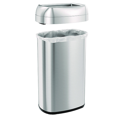 HLS Commercial Open Top Trash Can, Oval, 16 gal, Plastic/Stainless Steel, Silver (HLS16STV)
