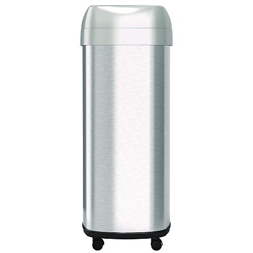 HLS Commercial Open Top Trash Can with Wheels, Oval, 16 gal, Plastic/Stainless Steel, Silver (HLS16STVM)