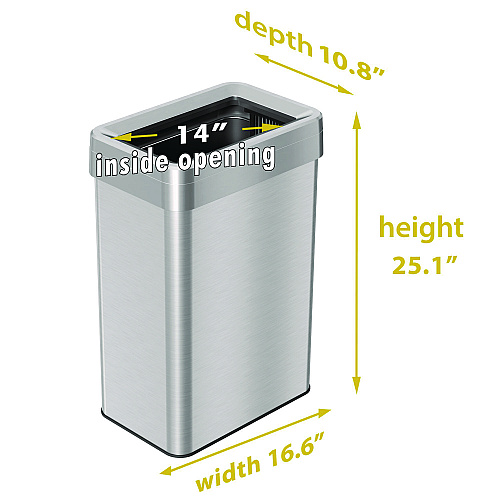 HLS Commercial Open Top Trash Can, Rectangular, 16 gal, Plastic/Stainless Steel, Silver (HLS16UOT)