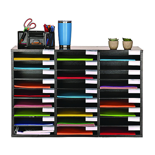 AdirOffice Wooden 27 Compartment Literature Organizer, 27 Sections, Letter Size, 31.49 x 11.81 x 21.65, Black (IOF20101BLK)