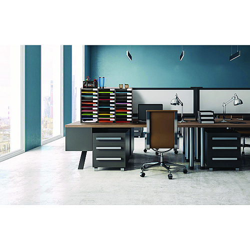 AdirOffice Wooden 27 Compartment Literature Organizer, 27 Sections, Letter Size, 31.49 x 11.81 x 21.65, Black (IOF20101BLK)