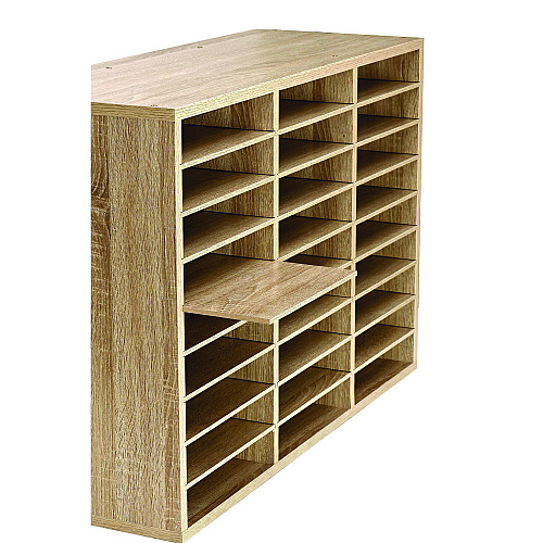 AdirOffice Wooden 27 Compartment Literature Organizer, 27 Sections, Letter Size, 31.49 x 11.81 x 21.65, Medium Oak (IOF20101MEO)
