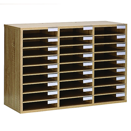AdirOffice Wooden 27 Compartment Literature Organizer, 27 Sections, Letter Size, 31.49 x 11.81 x 21.65, Medium Oak (IOF20101MEO)