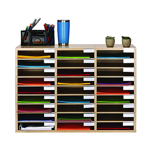 AdirOffice Wooden 27 Compartment Literature Organizer, 27 Sections, Letter Size, 31.49 x 11.81 x 21.65, Medium Oak (IOF20101MEO)