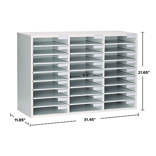 AdirOffice Wooden 27 Compartment Literature Organizer, 27 Sections, Letter Size, 31.49 x 11.81 x 21.65, White (IOF20101WHI)