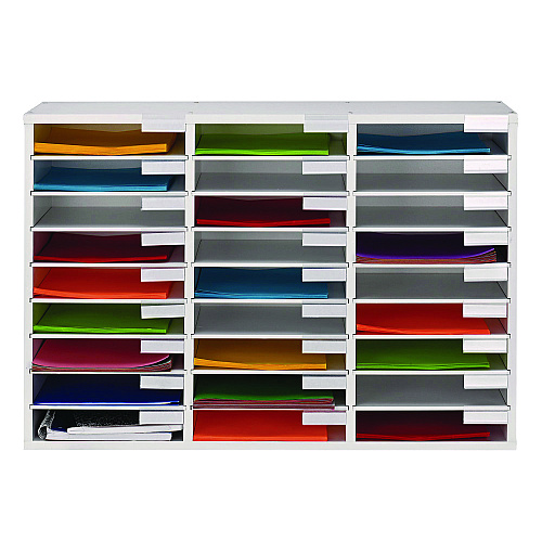 AdirOffice Wooden 27 Compartment Literature Organizer, 27 Sections, Letter Size, 31.49 x 11.81 x 21.65, White (IOF20101WHI)