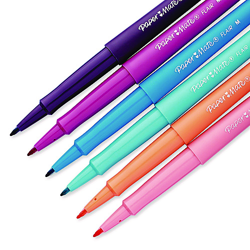 Paper Mate Flair Felt Tip Porous Point Pen, Stick, Medium 0.7 mm, Assorted Ink and Barrel Colors, 6/Pack (1927997)
