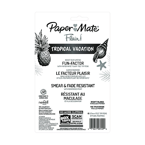 Paper Mate Flair Felt Tip Porous Point Pen, Stick, Medium 0.7 mm, Assorted Ink and Barrel Colors, 6/Pack (1927997)