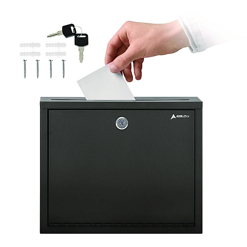 AdirOffice Large Size Steel Multi-Purpose Secure Drop Box, 12 x 3 x 10, Black (I63103BLK)