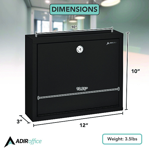AdirOffice Large Size Steel Multi-Purpose Secure Drop Box, 12 x 3 x 10, Black (I63103BLK)