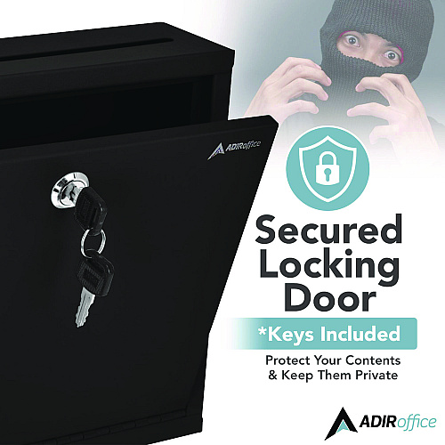 AdirOffice Large Size Steel Multi-Purpose Secure Drop Box, 12 x 3 x 10, Black (I63103BLK)