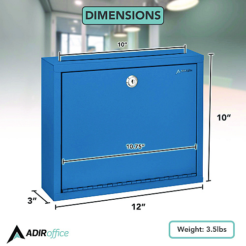 AdirOffice Large Size Steel Multi-Purpose Secure Drop Box, 12 x 3 x10, Blue (I63103BLU)