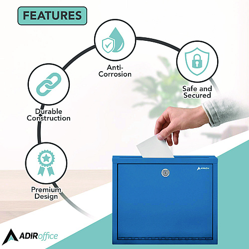 AdirOffice Large Size Steel Multi-Purpose Secure Drop Box, 12 x 3 x10, Blue (I63103BLU)
