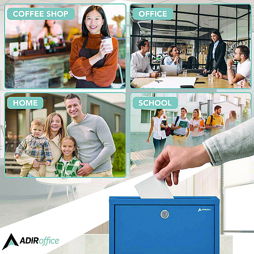 AdirOffice Large Size Steel Multi-Purpose Secure Drop Box, 12 x 3 x10, Blue (I63103BLU)