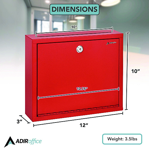 AdirOffice Large Size Steel Multi-Purpose Secure Drop Box, 12 x 3 x 10, Red (I63103RED)