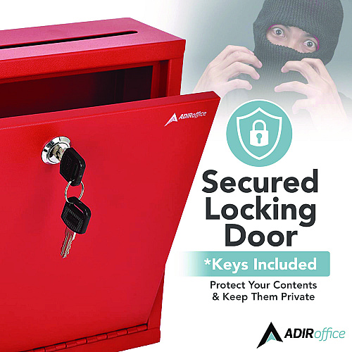 AdirOffice Large Size Steel Multi-Purpose Secure Drop Box, 12 x 3 x 10, Red (I63103RED)