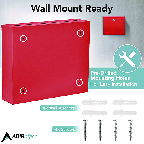 AdirOffice Large Size Steel Multi-Purpose Secure Drop Box, 12 x 3 x 10, Red (I63103RED)