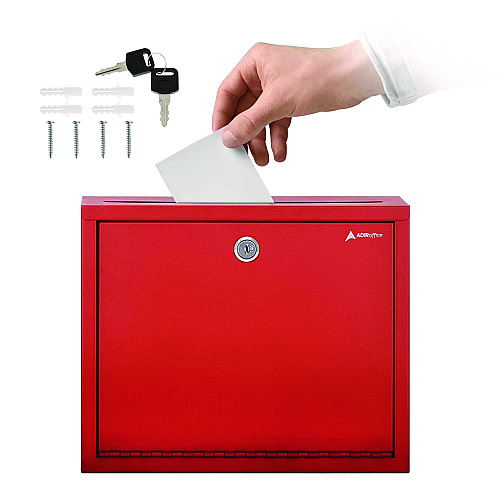 AdirOffice Large Size Steel Multi-Purpose Secure Drop Box, 12 x 3 x 10, Red (I63103RED)