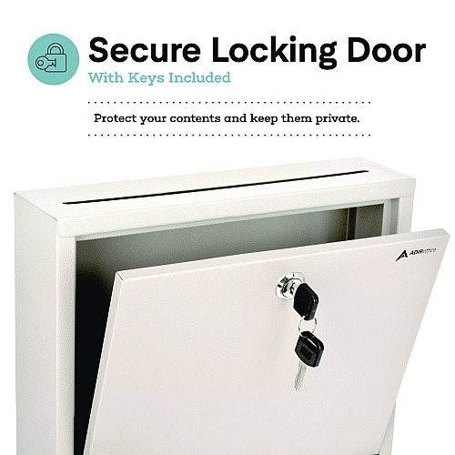 AdirOffice Large Size Steel Multi-Purpose Secure Drop Box, 12 x 3 x 10, White (I63103WHI)