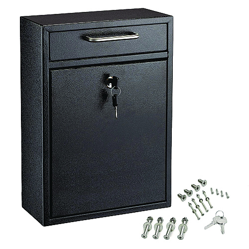 AdirOffice Large Ultimate Secure Drop Box Wall Mounted Mail Box, 11.2 x 4.7 x 16.2, Black (I63104BLK)