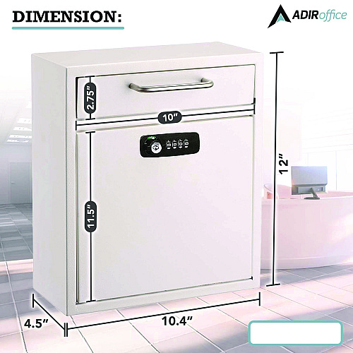 AdirOffice Medium Secure Drop Box Wall Mounted Locking Mail Box with Key and Combination Lock, 10.51 x 4.72 x 12, White (I63105WHIKC)