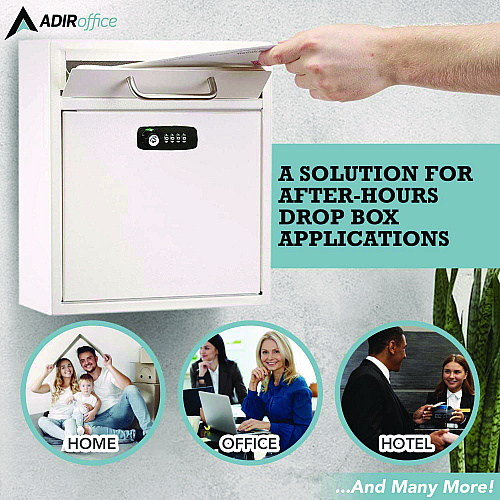 AdirOffice Medium Secure Drop Box Wall Mounted Locking Mail Box with Key and Combination Lock, 10.51 x 4.72 x 12, White (I63105WHIKC)