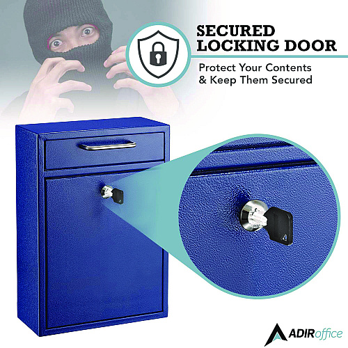 AdirOffice Large Ultimate Secure Drop Box Wall Mounted Mail Box, 11.2 x 4.7 x 16.2, Blue (I63104BLU)