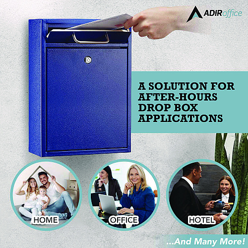 AdirOffice Large Ultimate Secure Drop Box Wall Mounted Mail Box, 11.2 x 4.7 x 16.2, Blue (I63104BLU)