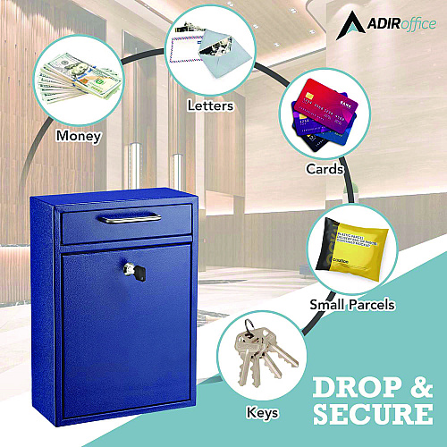 AdirOffice Large Ultimate Secure Drop Box Wall Mounted Mail Box, 11.2 x 4.7 x 16.2, Blue (I63104BLU)