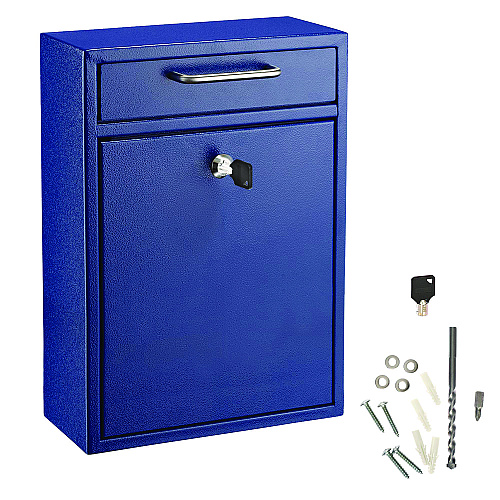 AdirOffice Large Ultimate Secure Drop Box Wall Mounted Mail Box, 11.2 x 4.7 x 16.2, Blue (I63104BLU)