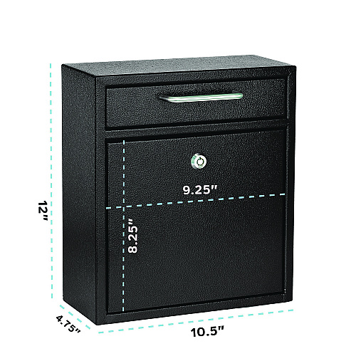 AdirOffice Medium Ultimate Wall Mounted Mail Box, 10.4 x 4.5 x 12, Black (I63105BLK)