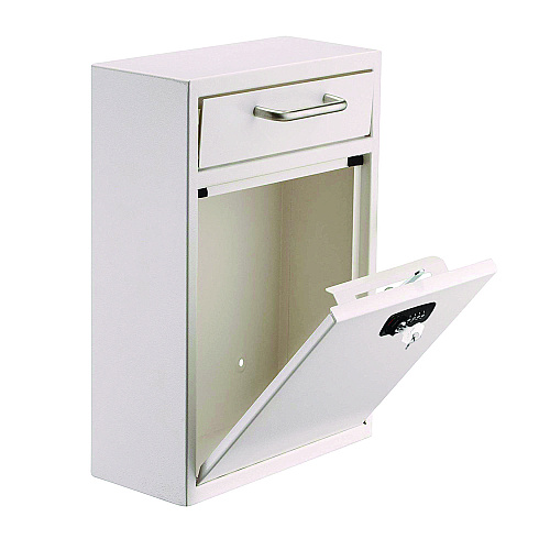 AdirOffice Large Secure Drop Box Wall Mounted Locking Mail Box with Key and Combination lock, 11.2 x 4.7 x 16.2, White (I63104WHIKC)