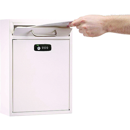 AdirOffice Large Secure Drop Box Wall Mounted Locking Mail Box with Key and Combination lock, 11.2 x 4.7 x 16.2, White (I63104WHIKC)