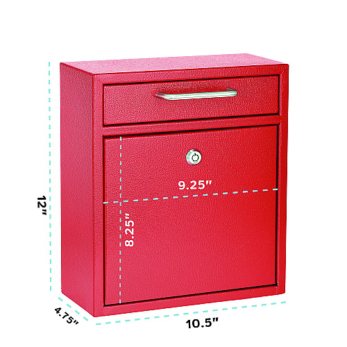 AdirOffice Medium Ultimate Wall Mounted Mail Box, 10.4 x 4.5 x 12, Red (I63105RED)