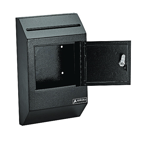 AdirOffice Heavy-Duty Weatherproof Secured Secure Drop Box, 10 x 4 x 16.3, Black (I63113BLK)