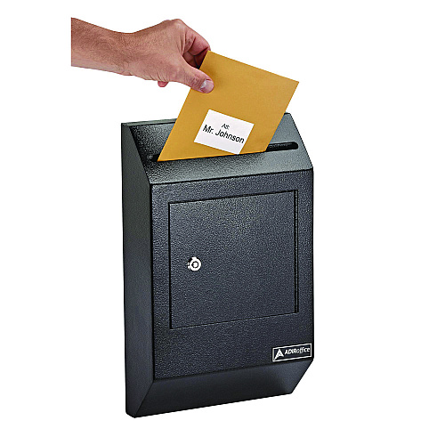 AdirOffice Heavy-Duty Weatherproof Secured Secure Drop Box, 10 x 4 x 16.3, Black (I63113BLK)
