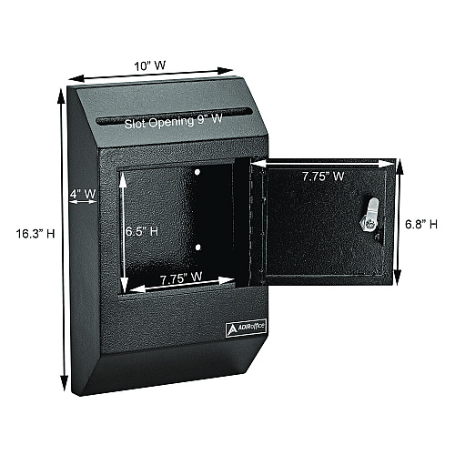 AdirOffice Heavy-Duty Weatherproof Secured Secure Drop Box, 10 x 4 x 16.3, Black (I63113BLK)