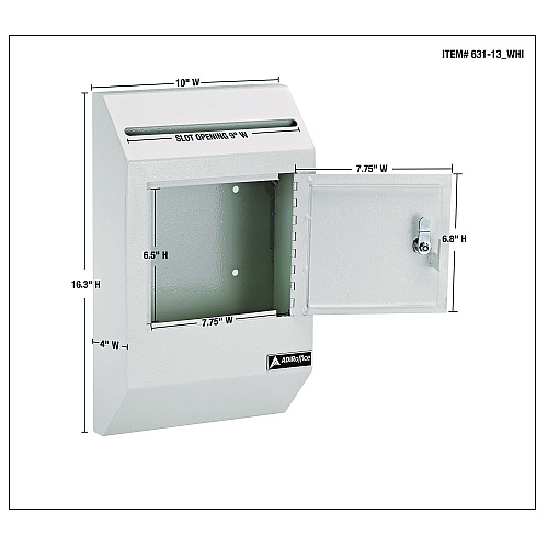 AdirOffice Heavy-Duty Weatherproof Secured Secure Drop Box, 10 x 4 x 16.3, White (I63113WHI)