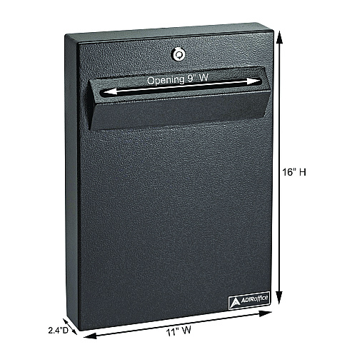 AdirOffice Large Wall Mounted Weatherproof Steel Secure Drop Box, 11 x 2.4 x 16, Black (I63114BLK)